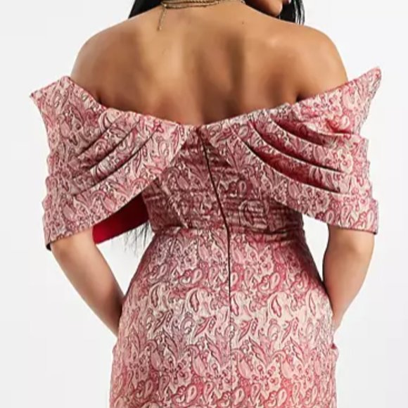 NEW w/ TAGS ASOS LUXE Pleated Bardot Jacquard Mini dress in Paisley Print - Picture 2 of 7